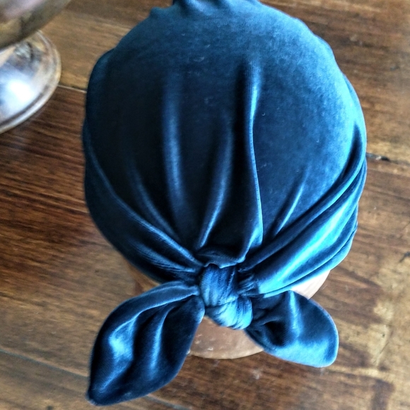 Teal Velvet Turban Hair Covering - Picture 3 of 5